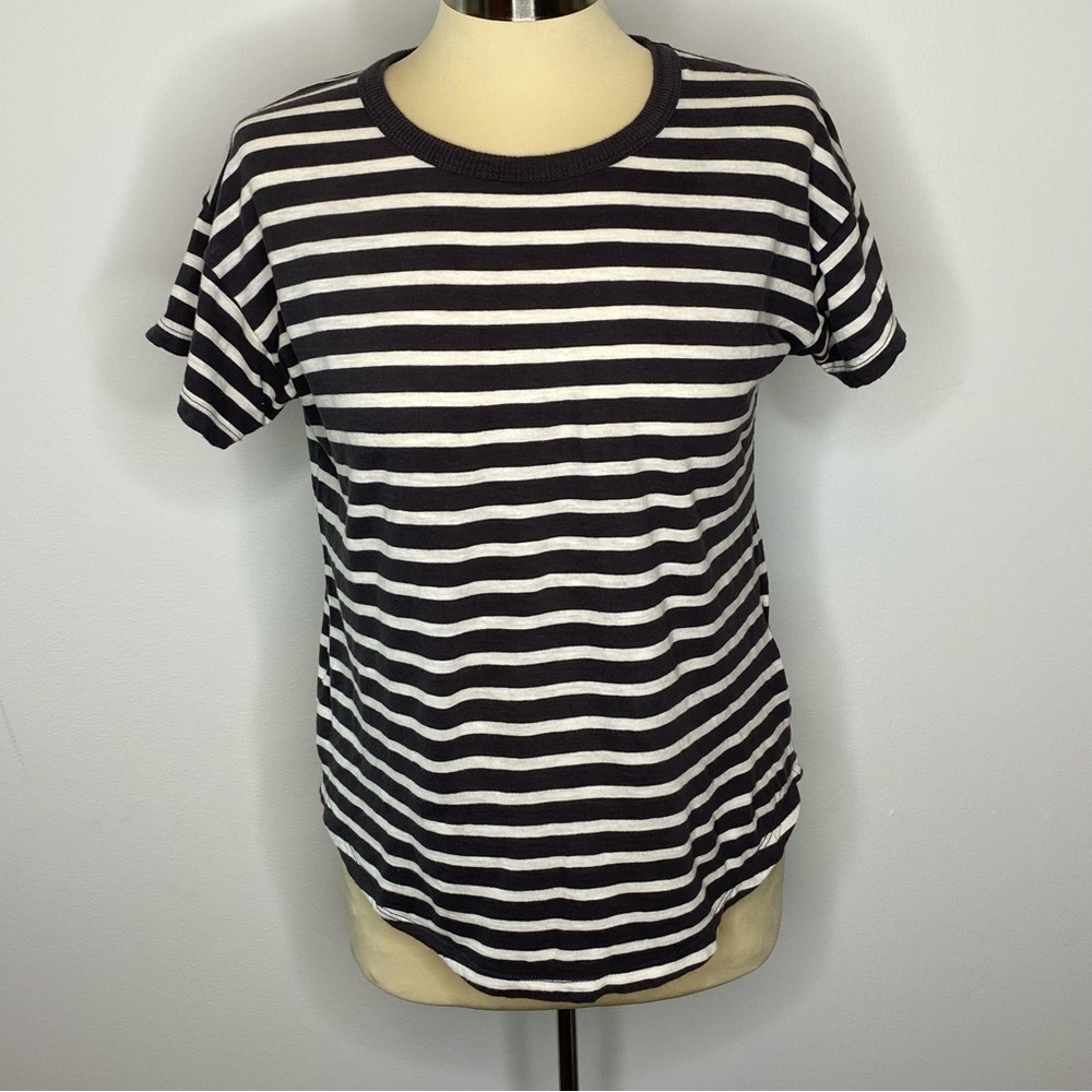 Madewell Grey and White Striped Boxy Tee